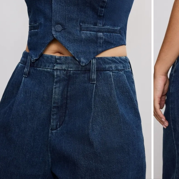 Good American Good 90s Pleated Trousers Indigo Blue Wide Leg  Women's Jeans 10 - Picture 5 of 13